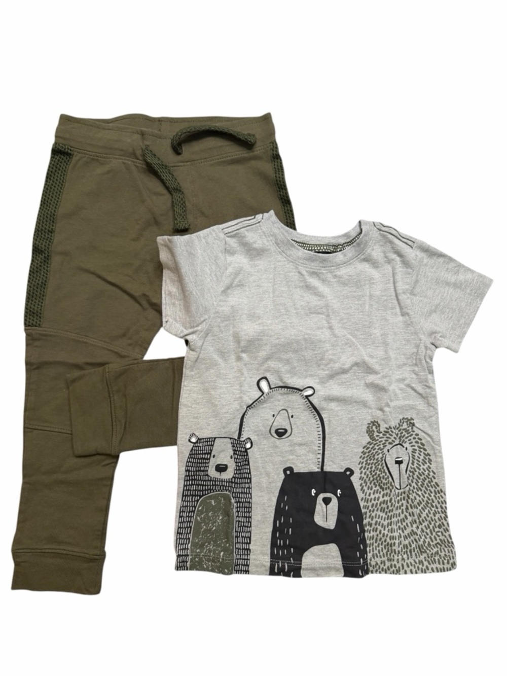 Jarvis Archer Bear Graphic Jogger Set - Olive & Heather Gray